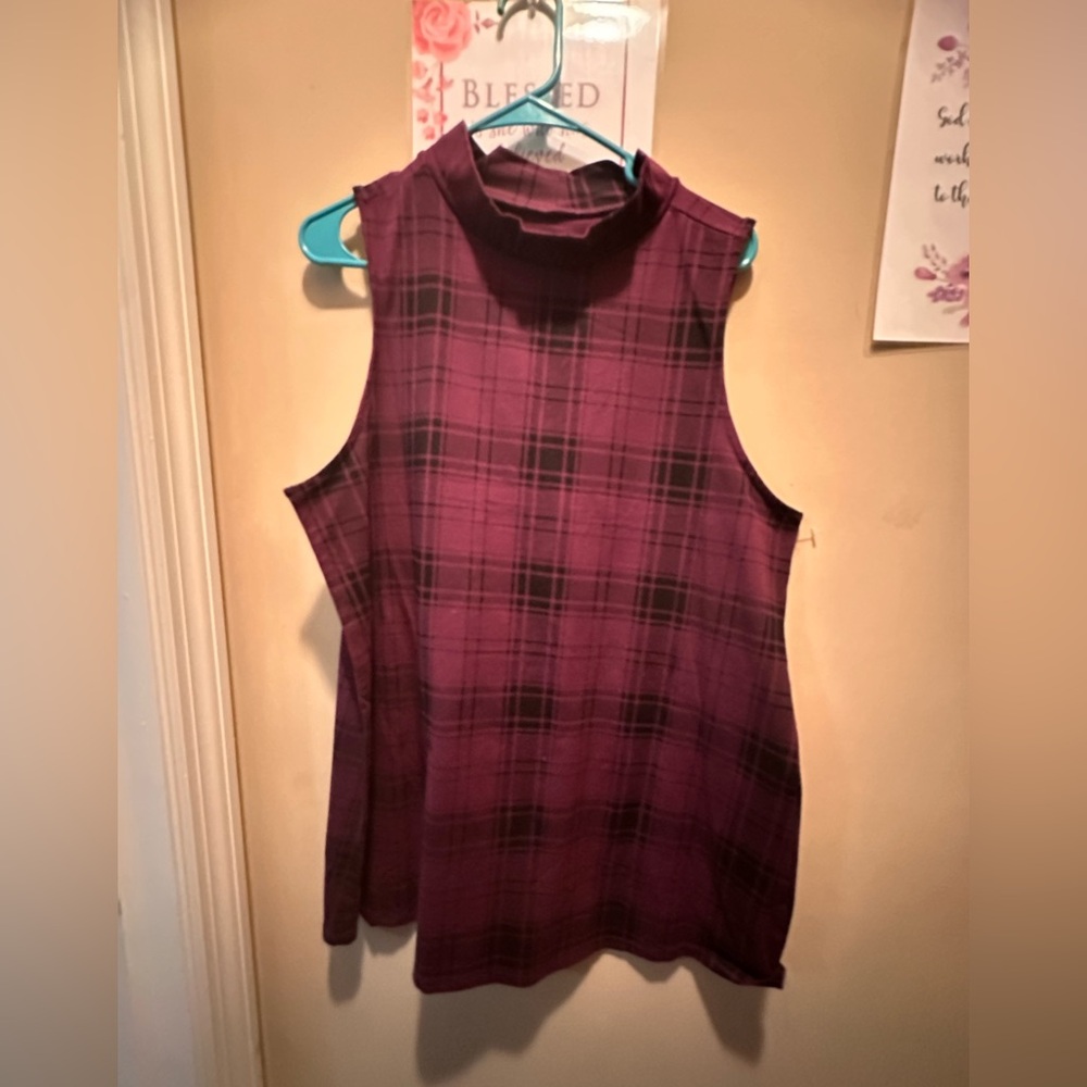 Torrid Purple Plaid Sleeveless Mock neck Blouse